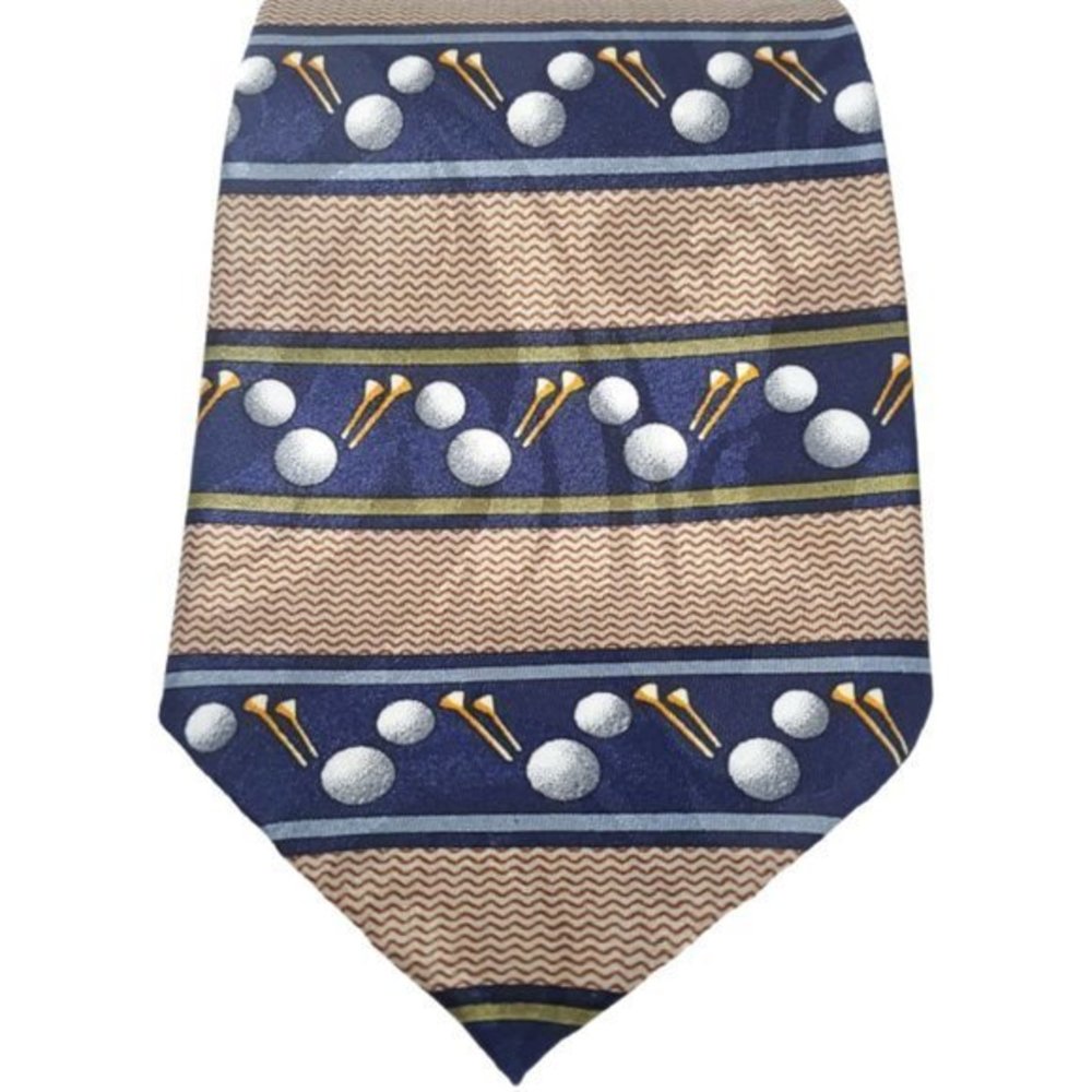 Steven Harris Tie Necktie Golf‎ Balls Tee Blue Tan Brown